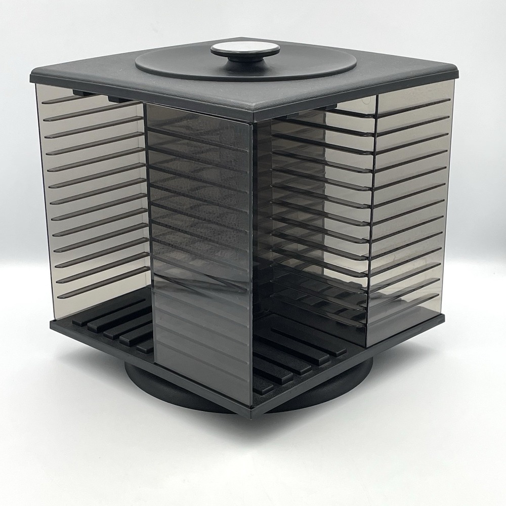 Rotating CD Storage Tower Rack 54 Disc Capacity Black Smoke Plastic Revolving